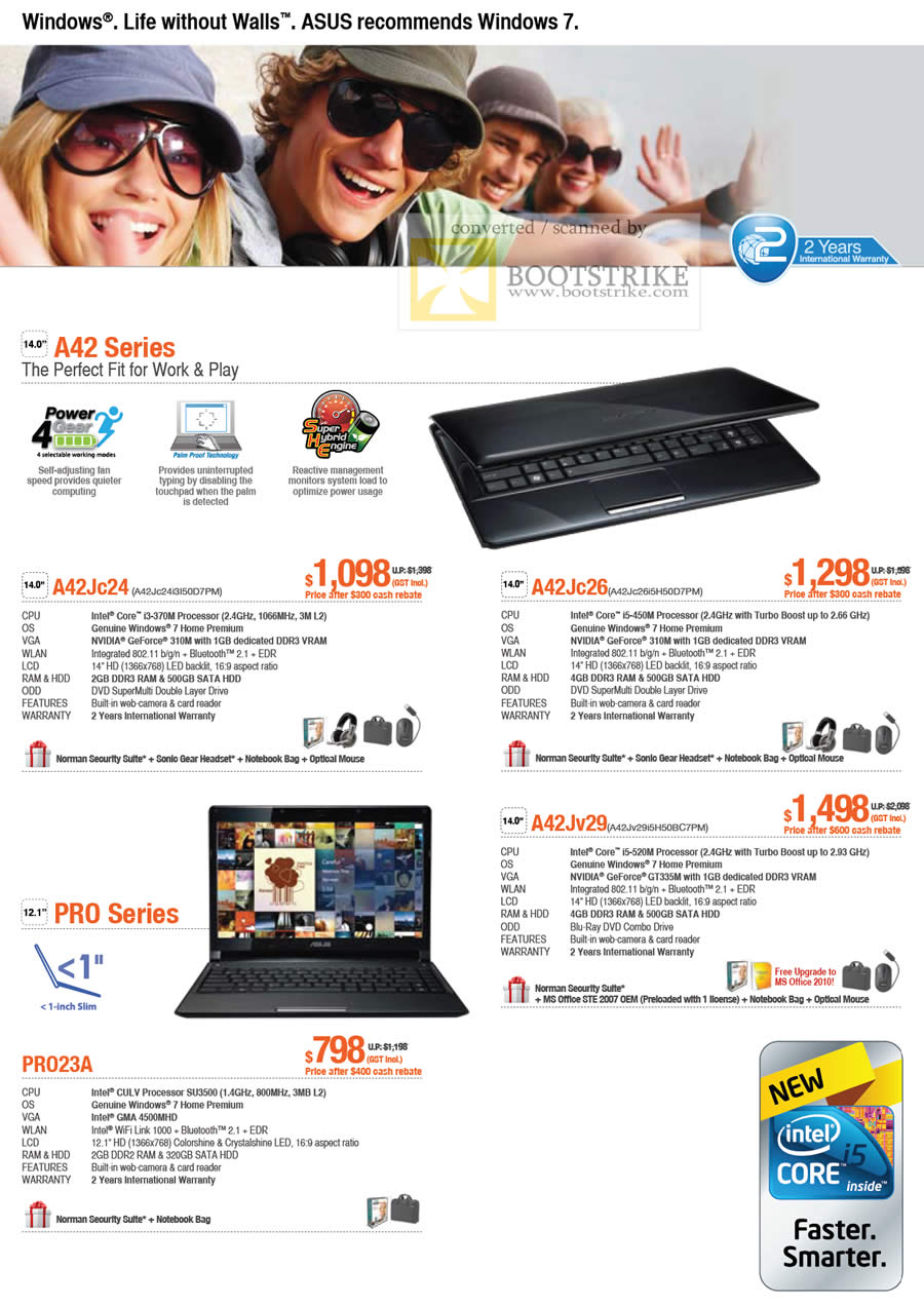 Comex 2010 price list image brochure of ASUS Notebooks A42 Series A42Jc24 A42Jc26 A42Jc29 PRO PRO23A