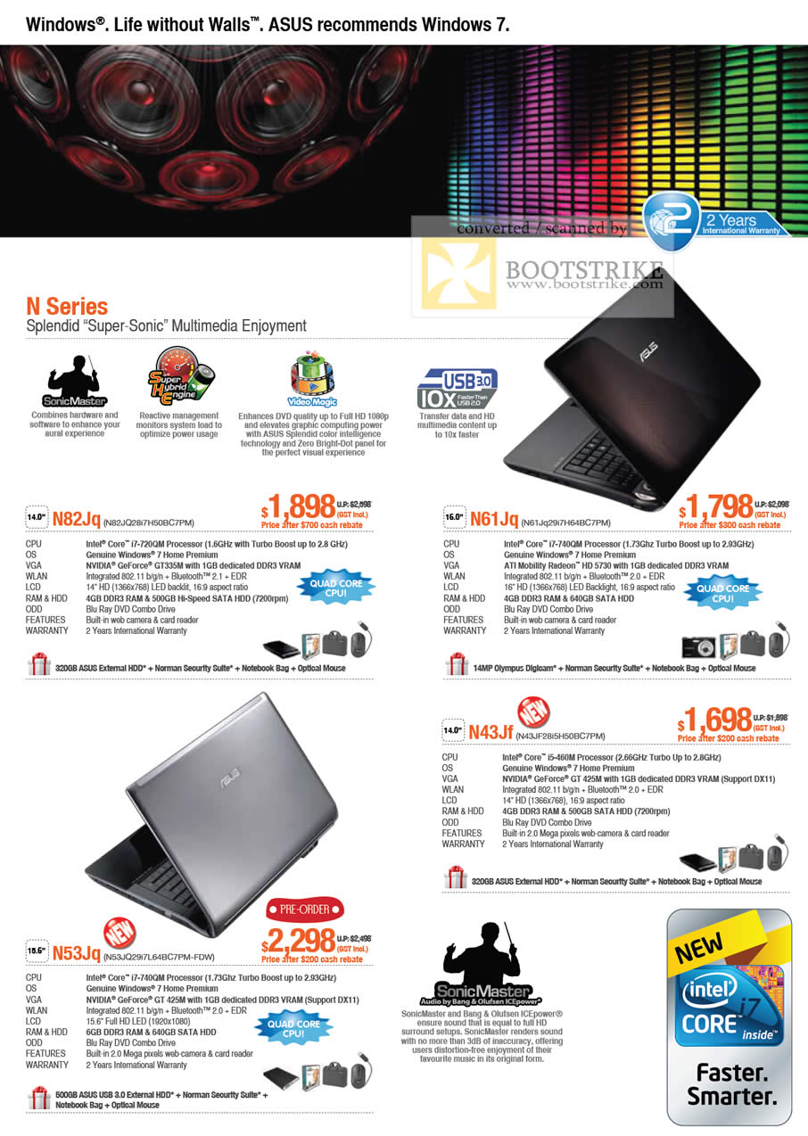 Comex 2010 price list image brochure of ASUS Notebooks N Series N82Jg N61Jq N43Jf N53Jq