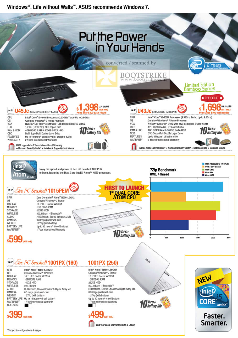 Comex 2010 price list image brochure of ASUS Notebooks U45Jc U43Jc Eee PC Seashell 1015PEM 1001PX