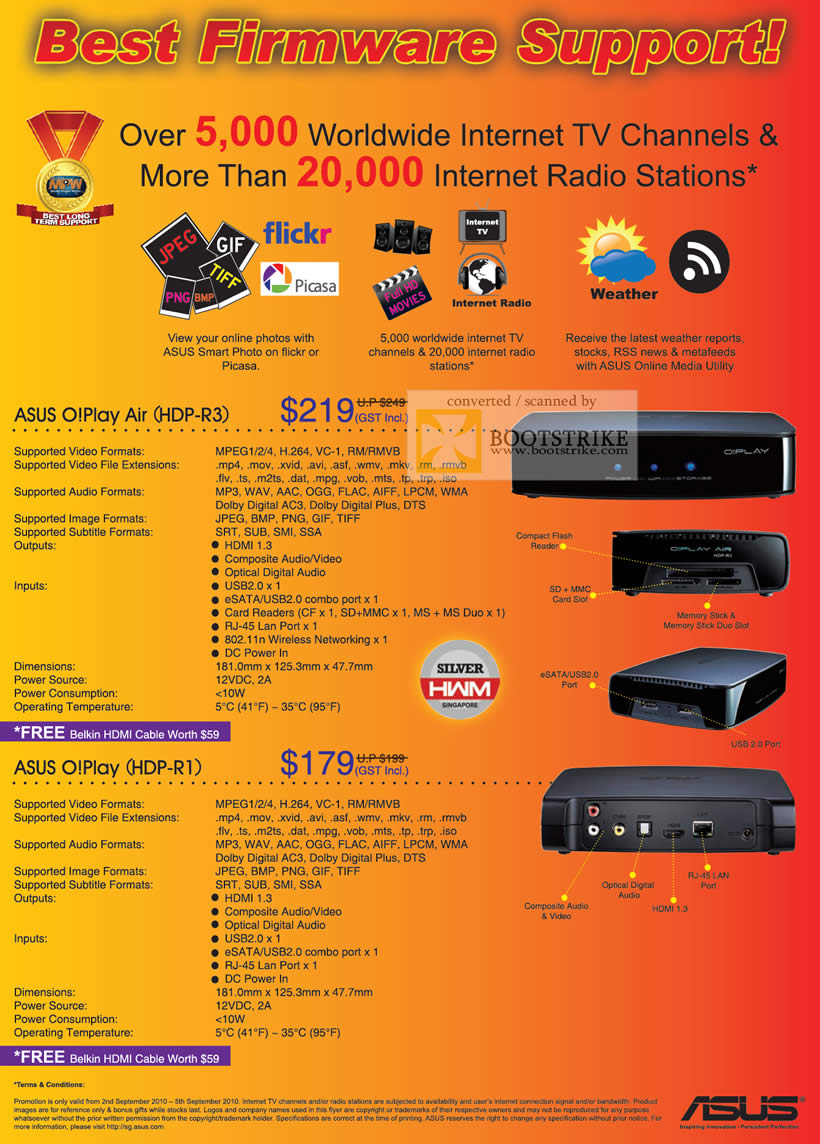 Comex 2010 price list image brochure of ASUS O Play Air Media Player HD HDP R3 R1 Specifications