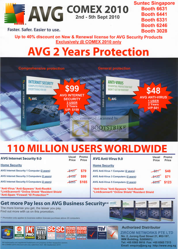 Comex 2010 price list image brochure of AVG Internet Security 9 Anti Virus 9 Business