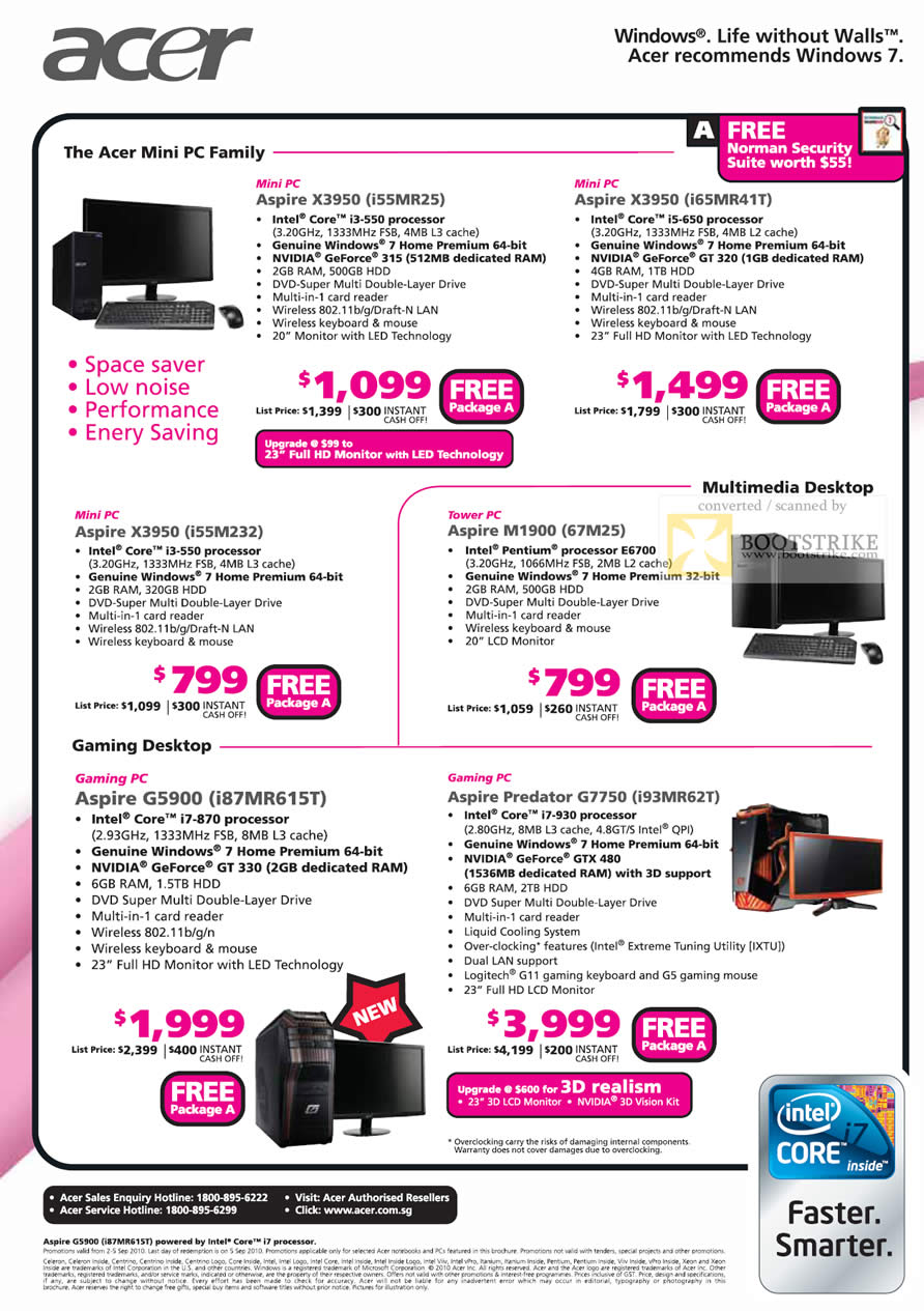 Comex 2010 price list image brochure of Acer Mini PC Desktop PC Aspire X3950 M1900 Gaming G5900 G7750
