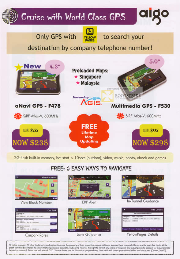 Comex 2010 price list image brochure of Aigo GPS System ANavi Multimedia F478 F530 AGIS