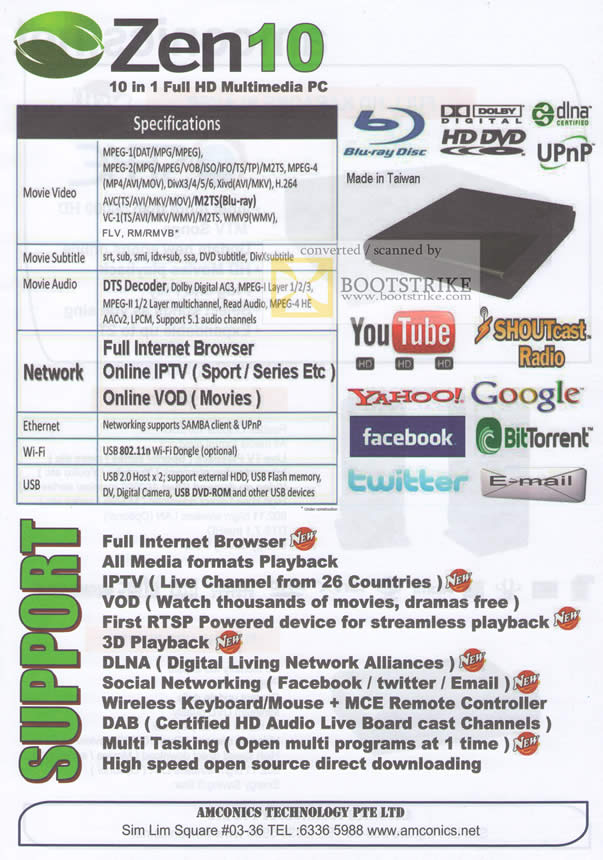 Comex 2010 price list image brochure of Amconics Zen10 Media Player