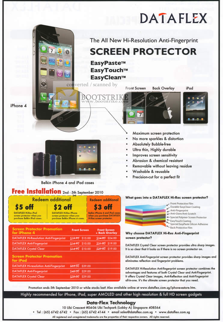 Comex 2010 price list image brochure of Belkin Dataflex Anti Fingerprint Screen Protector EasyPaste EasyTouch EasyClean