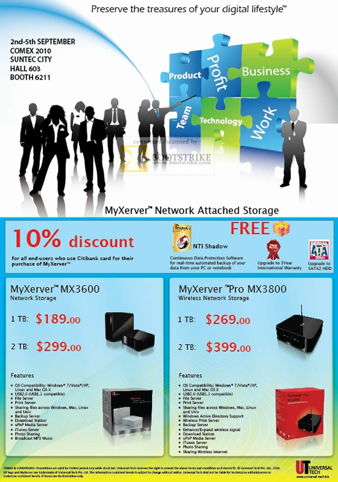 Comex 2010 price list image brochure of Bizgram MyXerver Pro Network Attached Storage NAS MX3600 MX3800