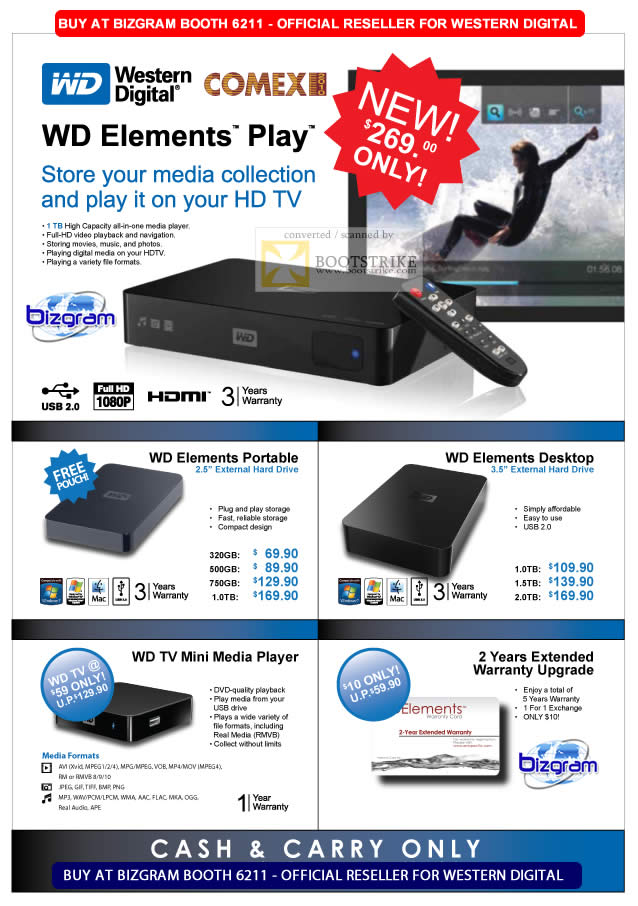 Comex 2010 price list image brochure of Bizgram Western Digital External Storage Elements Play Media Player Portable Desktop TV Mini