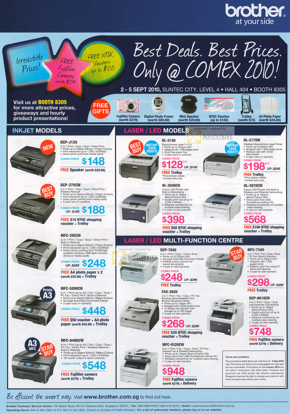 Comex 2010 price list image brochure of Brother Printers Inkjet DCP J125 375CW MFC 295CN 6490CW Laser HL 2140 3070CW Mutli Function 7040 FAX 9010CN