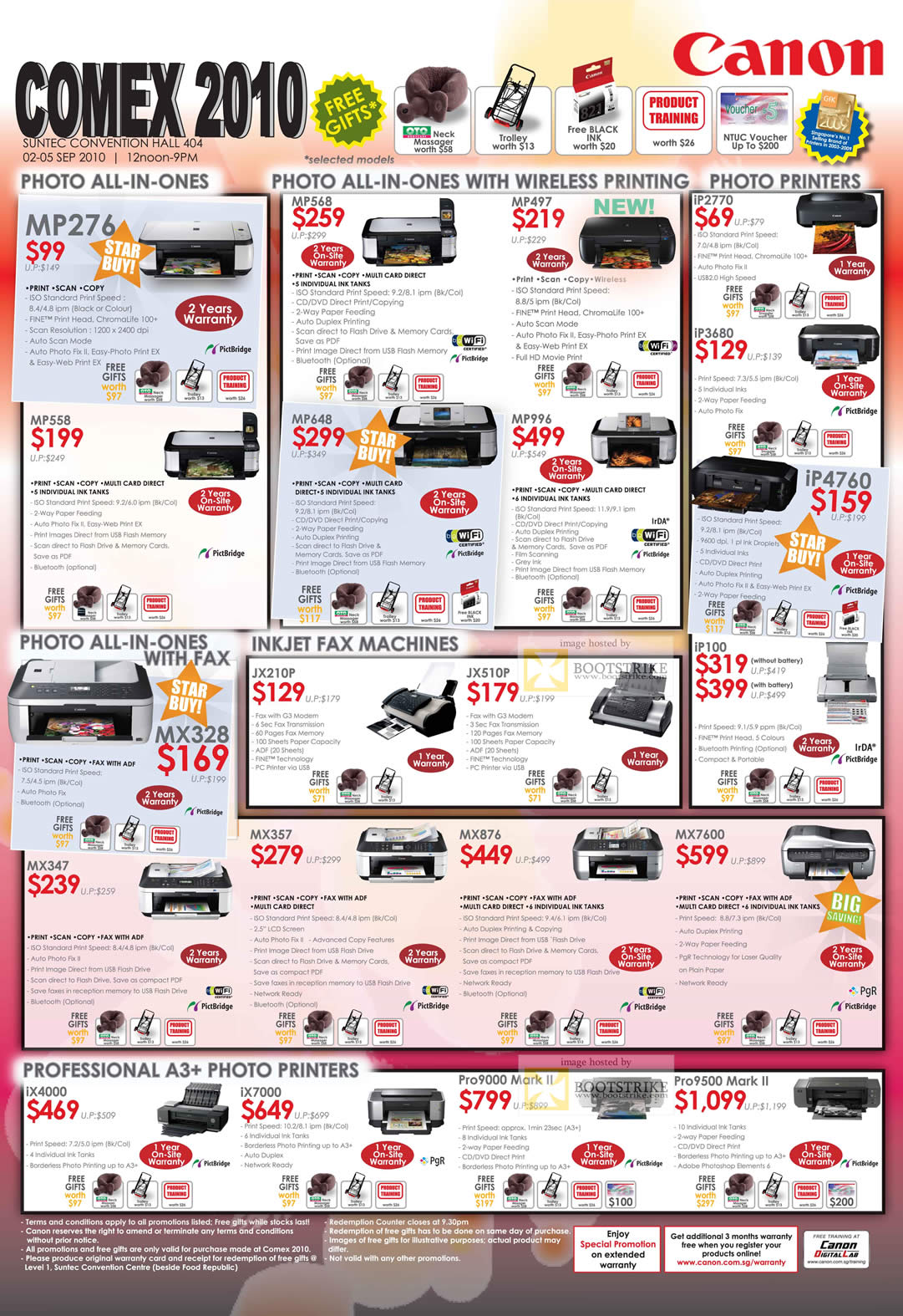 Comex 2010 price list image brochure of Canon Printers Photo All In One MP276 Wireless MP996 IP2770 Inkjet JX210P MX357 MX7600 A3 Pro9500 IX4000