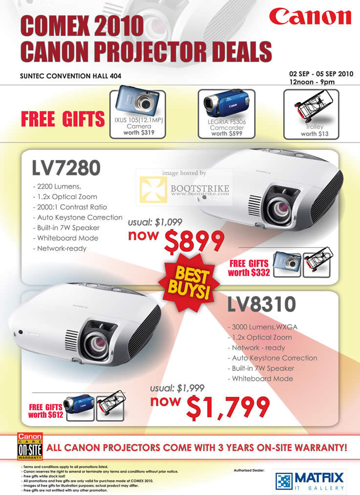 Comex 2010 price list image brochure of Canon Projectors LV7280 LV8310