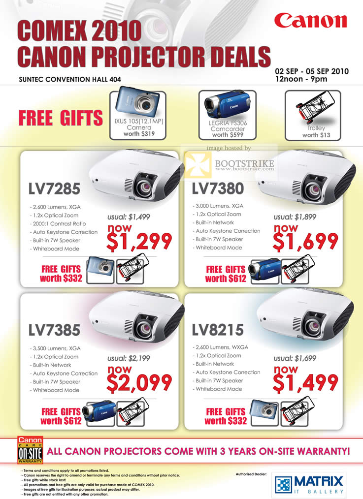 Comex 2010 price list image brochure of Canon Projectors LV7285 LV7380 LV7385 LV8215