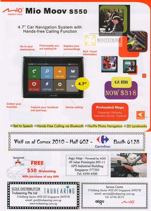 Comex 2010 price list image brochure of Carrefour Mio Moov S550 GPS Car Navigation System TruBearing