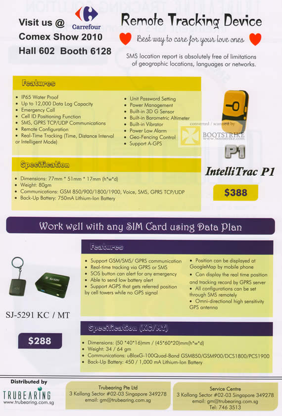 Comex 2010 price list image brochure of Carrefour Remote Tracking Device IntelliTrac P1 SJ 5291 KC MT TruBearing