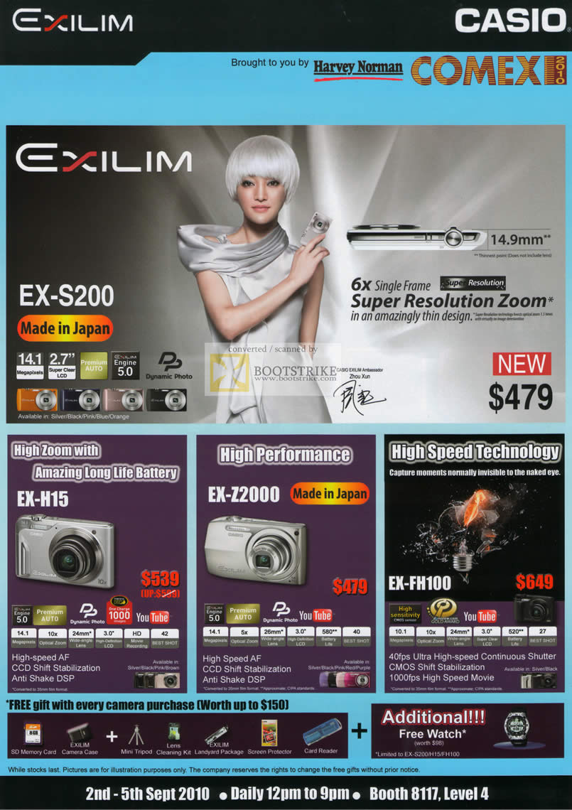Comex 2010 price list image brochure of Casio Exilim EX S200 H15 Z2000 FH100