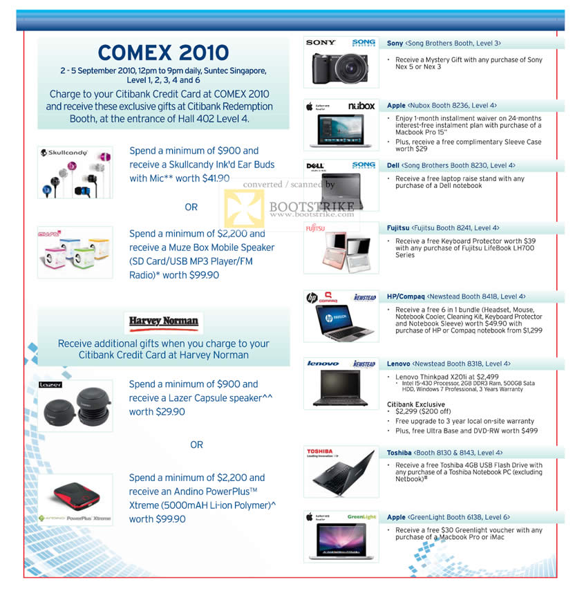 Comex 2010 price list image brochure of Citibank Cardmembers Discounts Harvey Norman Sony Apple Dell Fujitsu HP Compaq Lenovo Toshiba Apple