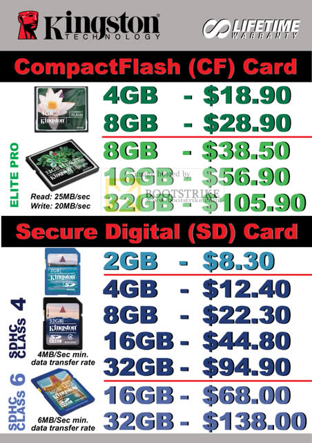 Comex 2010 price list image brochure of Convergent Kingston CompactFlash CF Card Elite Pro SDHC Class 4 6 Secure Digital SD