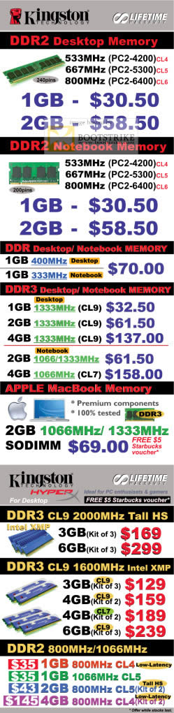 Comex 2010 price list image brochure of Convergent Kingston Desktop Memory DDR2 Notebook DDR DDR3 Apple Macbook Memory SODIMM Tail HS