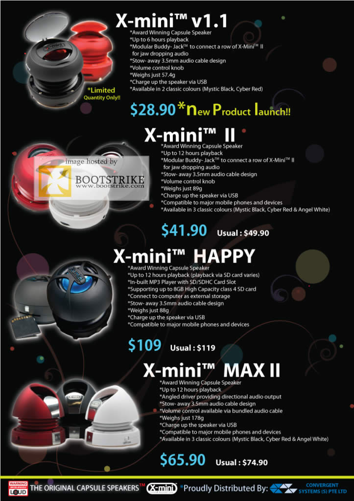 Comex 2010 price list image brochure of Convergent X Mini V1 1 II Happy MAX II Speakers