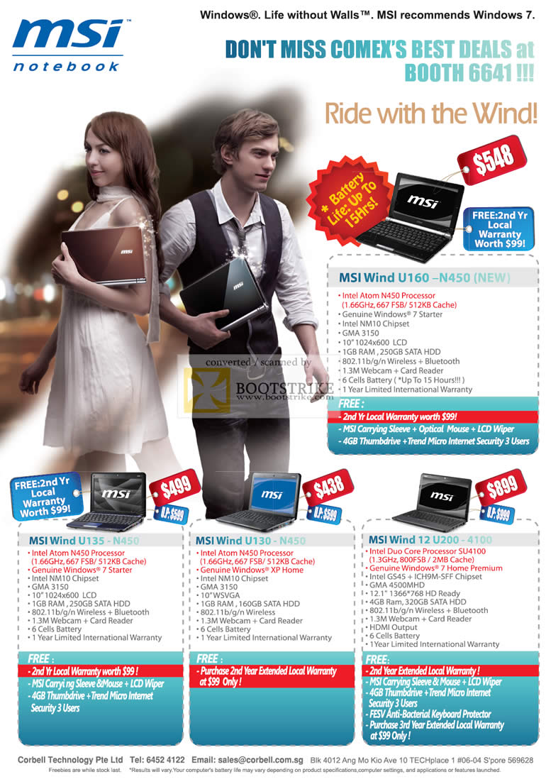 Comex 2010 price list image brochure of Corbell MSI Notebooks Wind U160 N450 U135 N450 U130 12 U200 4100