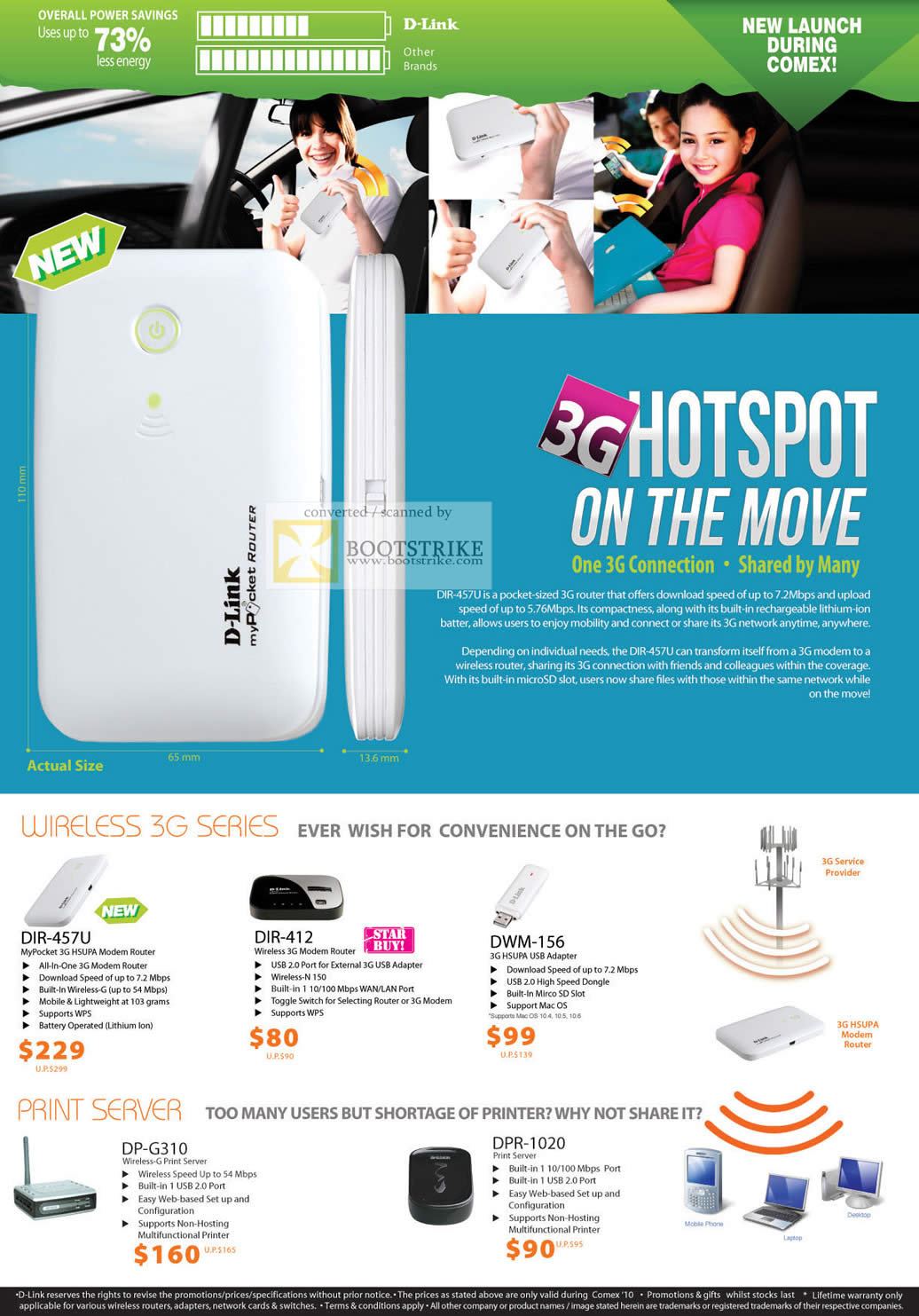 Comex 2010 price list image brochure of D Link 3G Hotspot Wireless DIR 457U 412 DWM 156 Print Server DP G310 DPR 1020
