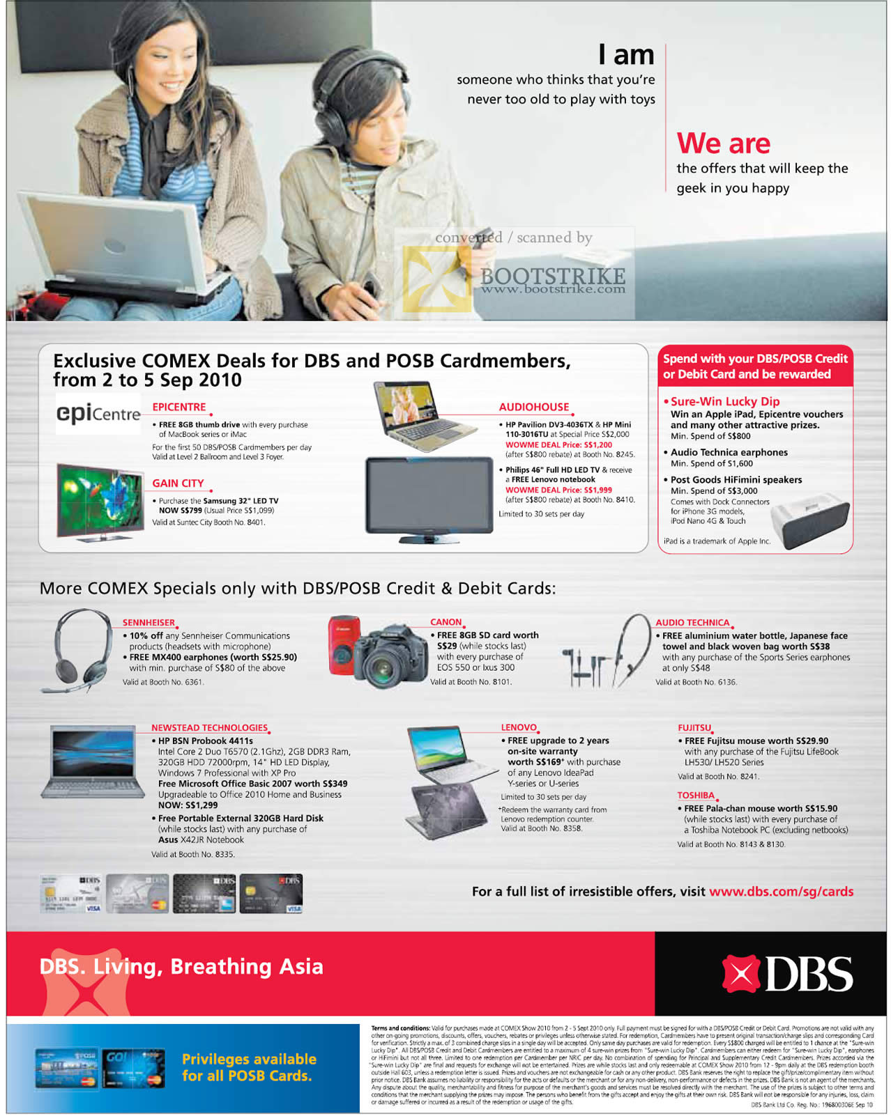 Comex 2010 price list image brochure of DBS Cardmembers Deals AudioHouse Epicentre Sennheiser Canon Lenovo Toshiba Fujitsu Audio Technica