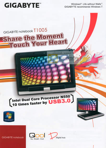 Comex 2010 price list image brochure of Digital Asia Gigabyte Notebook T1005 USB 3