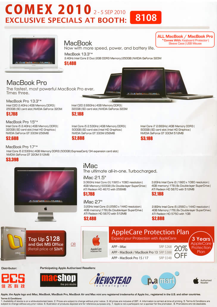 Comex 2010 price list image brochure of ECS Apple MacBook Pro 13 3 15 17 IMac 21 5 27 AppleCare