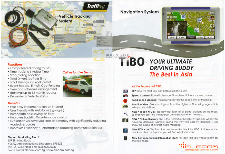 Comex 2010 price list image brochure of Elecom TiBO GPS Navigation System Traffilog ERP Junction View