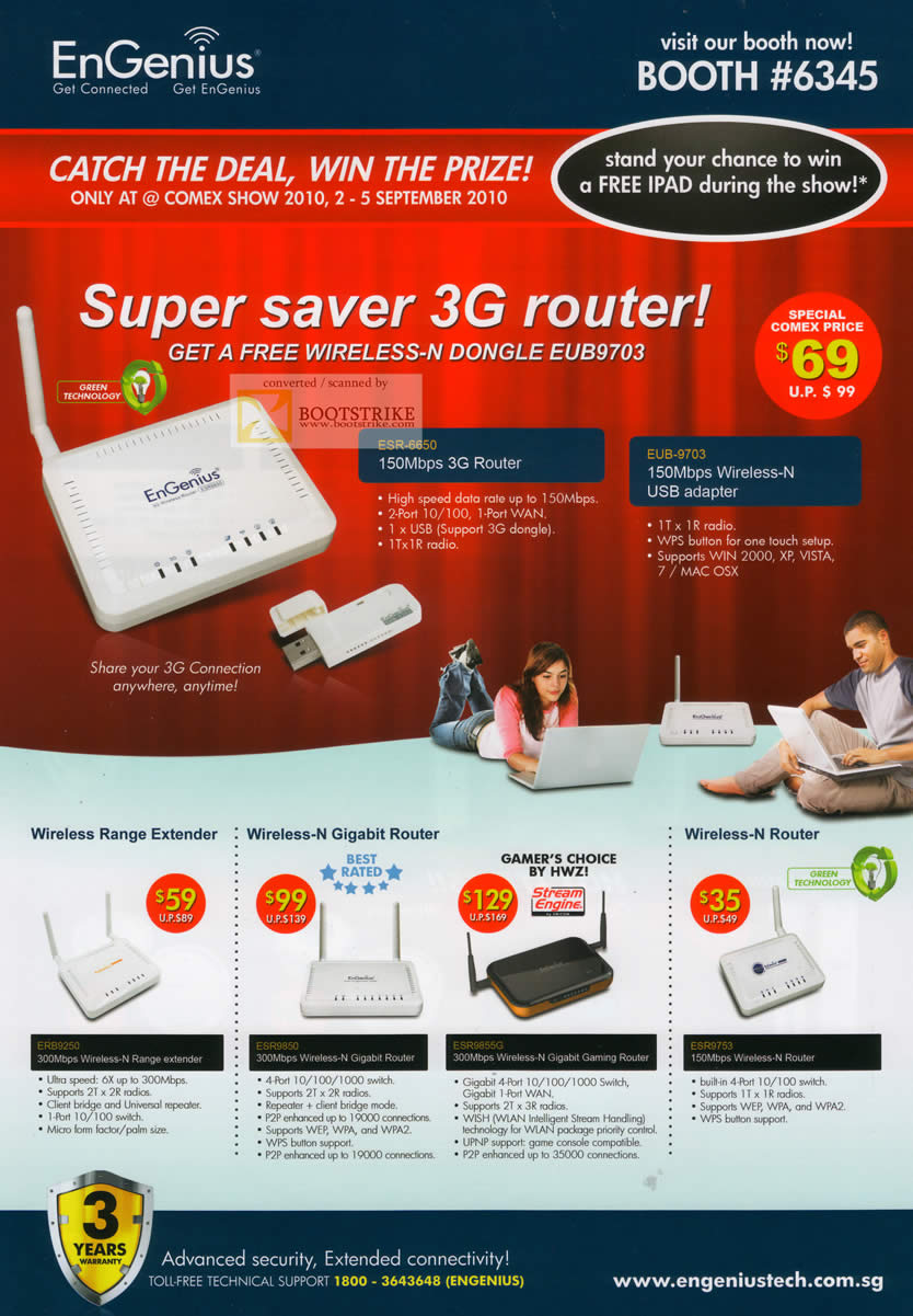 Comex 2010 price list image brochure of Engenius 3G Router ESR 6650 EUB 9703 Wireless Range Extender Gigabit Stream Engine