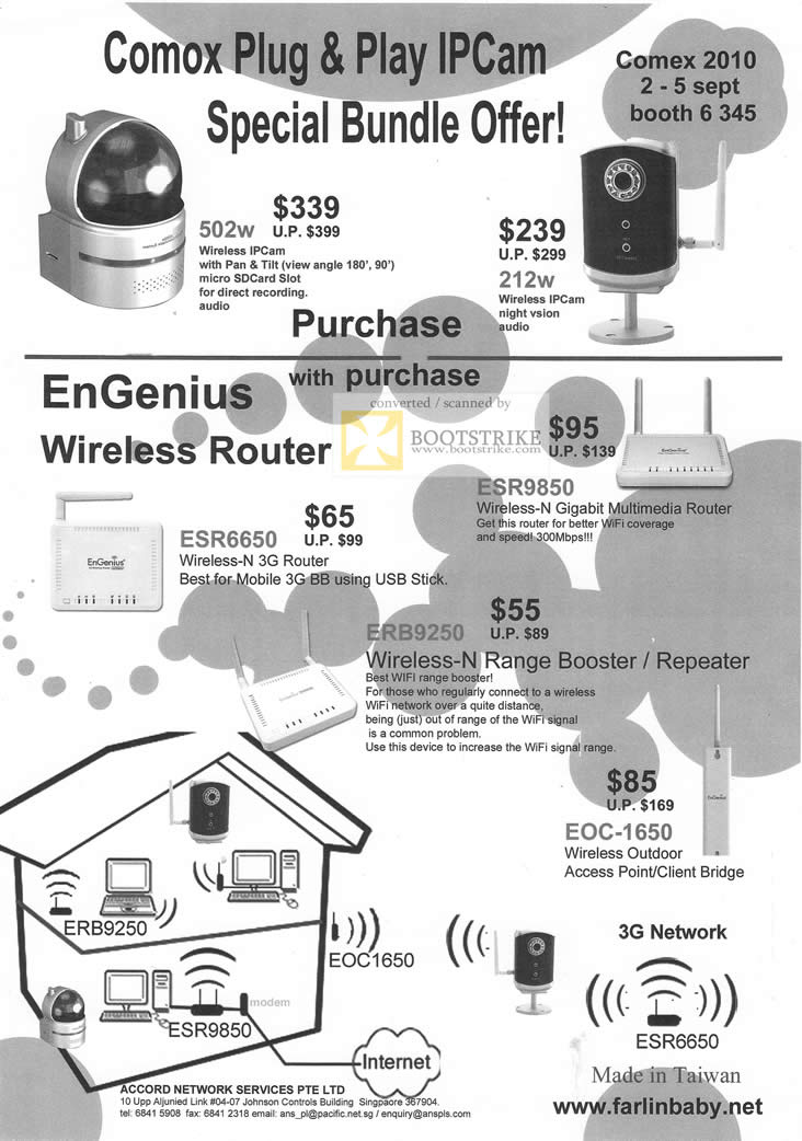 Comex 2010 price list image brochure of Engenius Wireless IPCam 502w 212W N 3G Router ESR6650 ESR9850 ERB9250 EIC 1650