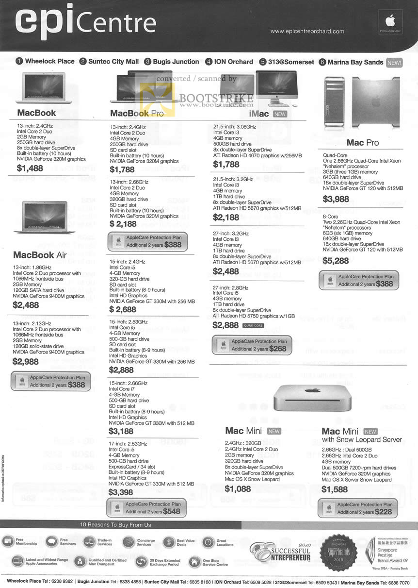 Comex 2010 price list image brochure of Epicentre Apple Macbook Pro IMac Mac Air Mini Snow Leopart AppleCare