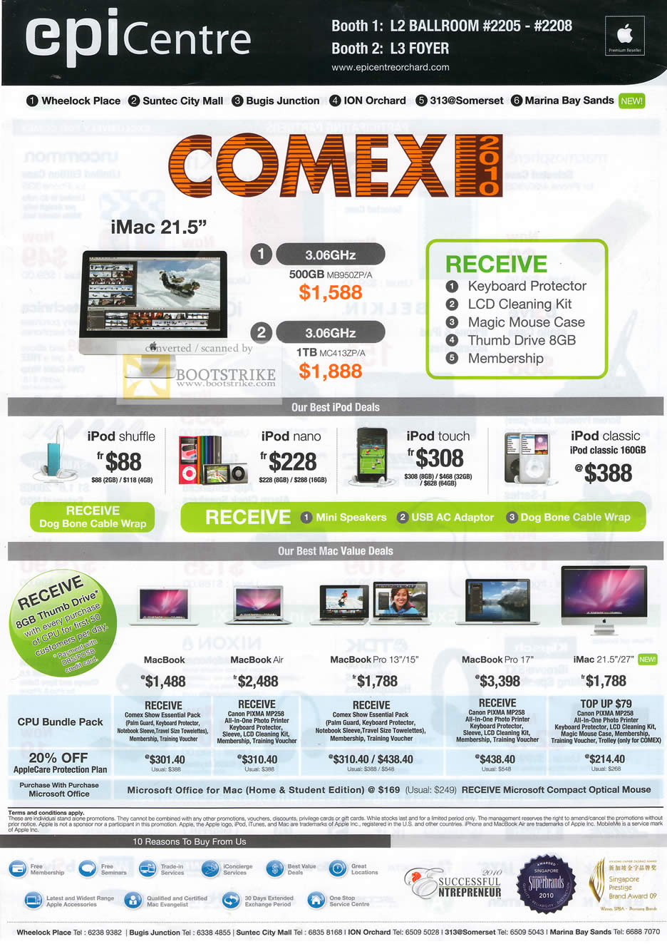 Comex 2010 price list image brochure of Epicentre Apple IMac 21 IPod Shuffle Nano Touch Classic MacBook Air Pro IMac