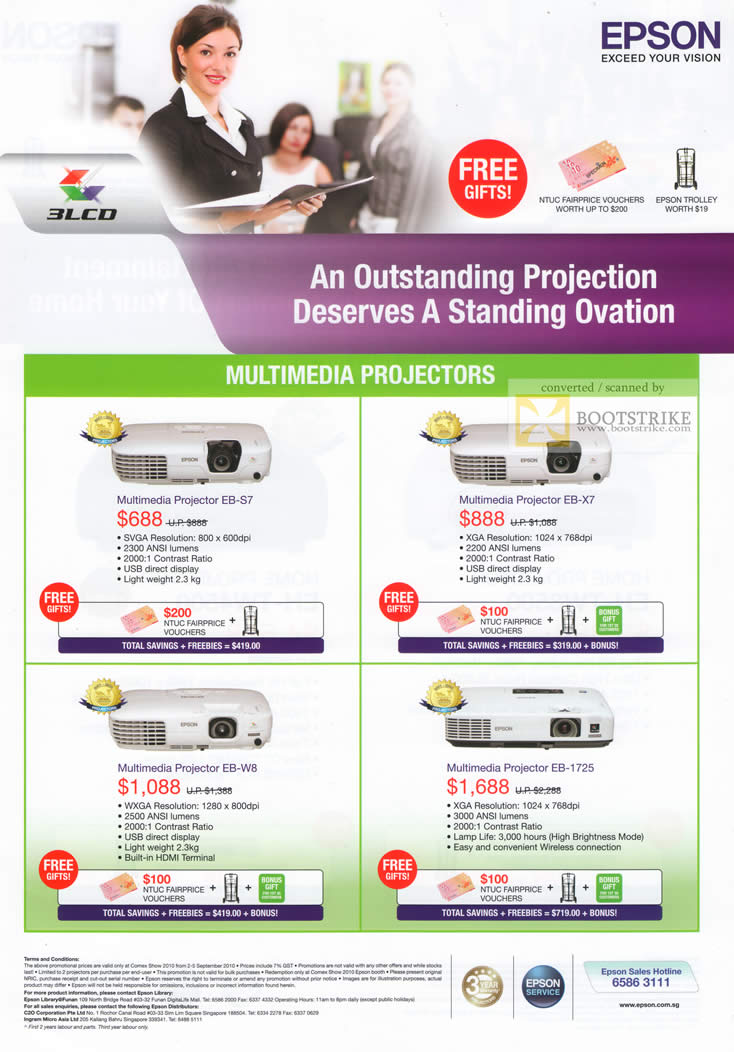 Comex 2010 price list image brochure of Epson Multimedia Projectors EB S7 X7 W8 1725