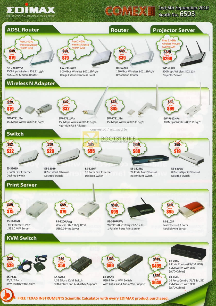 Comex 2010 price list image brochure of Fairland Edimax ADSL Router Projector Server Wireless N Router Switch ES EW AR Print Server KVM Switch EK