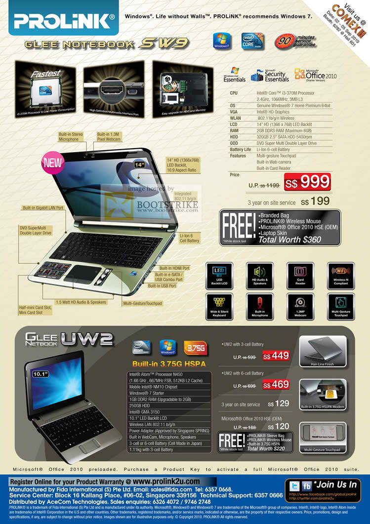 Comex 2010 price list image brochure of Fida Intl Prolink Glee Notebook SW9 UW2