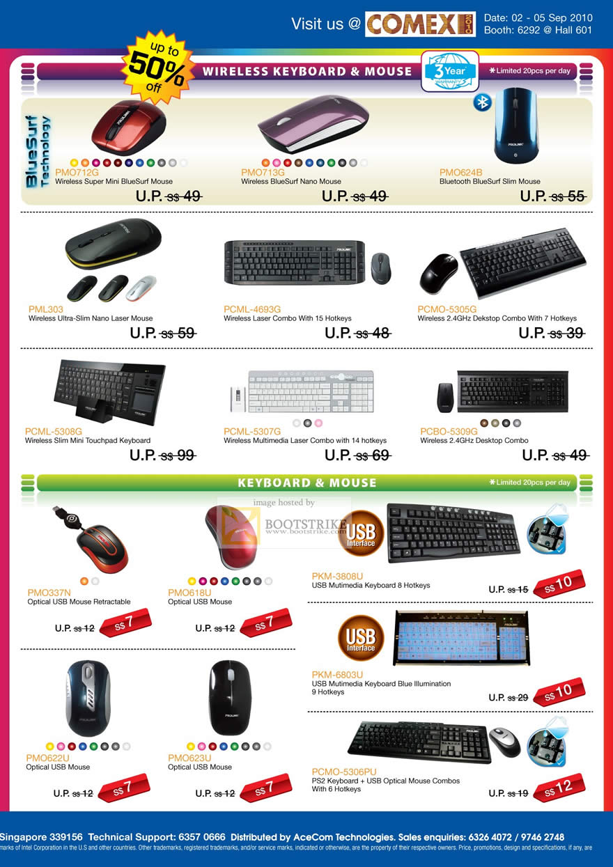 Comex 2010 price list image brochure of Fida Intl Prolink Mouse BlueSurf Wireless Super Nano Slim Keyboard Laser Touchpad Illumination Optical PS2