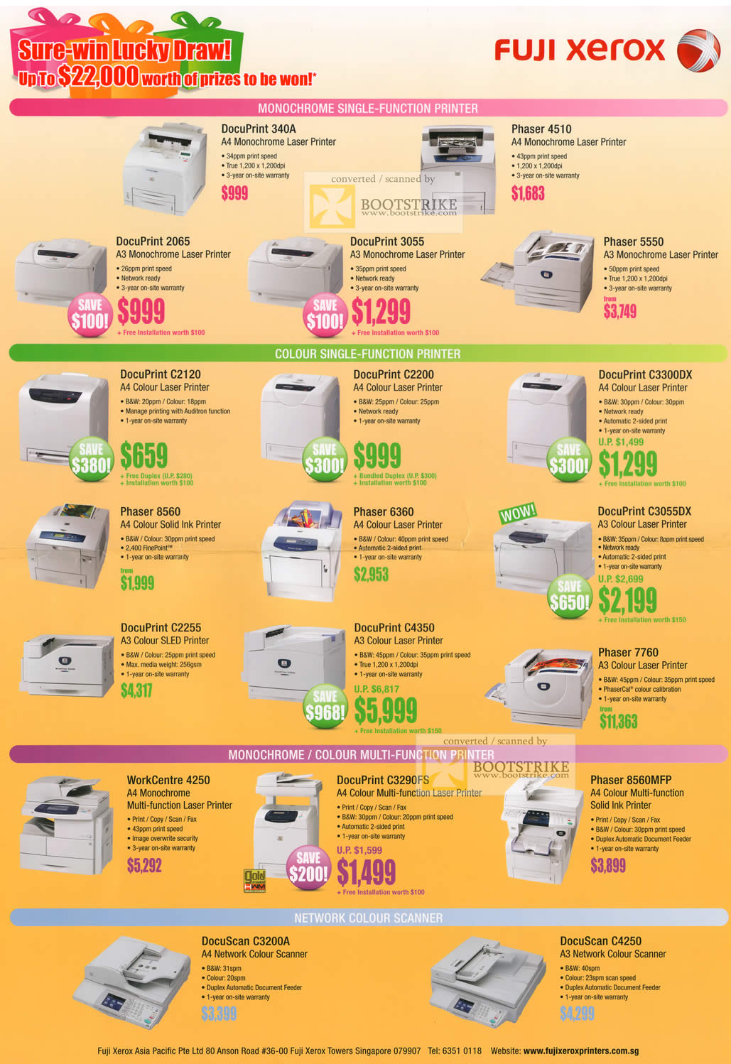 Comex 2010 price list image brochure of Fuji Xerox Laser Printer DocuPrint 340A Phaser 4510 Colour C2255 C4350 C3055DX Multi Function WorkCentre 4250 Scanner C3200 C4250