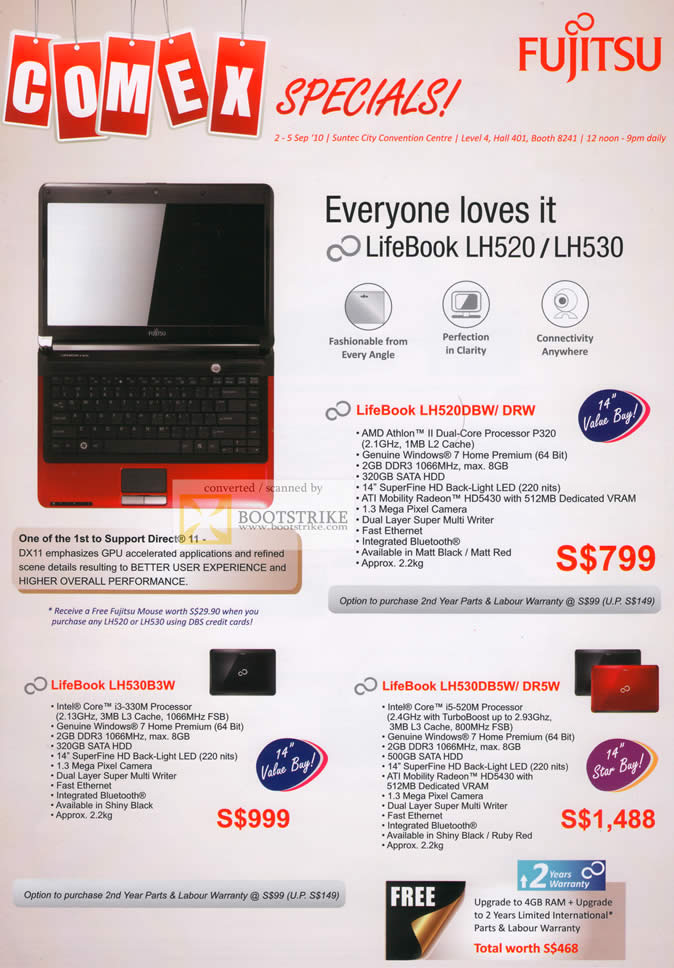 Comex 2010 price list image brochure of Fujitsu Notebooks Lifebook LH520 LH530 DRW DR5W