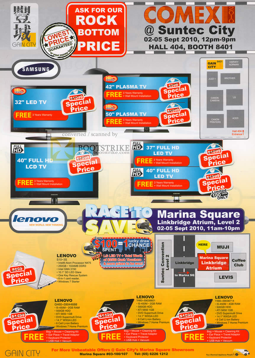 Comex 2010 price list image brochure of Gain City LED TV Samsung Plasma Notebooks Lenovo S10 3S G460 Y460 Y460