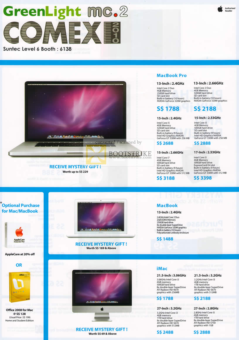Comex 2010 price list image brochure of Greenlight Apple Macbook Pro AppleCare Office 2008 IMac