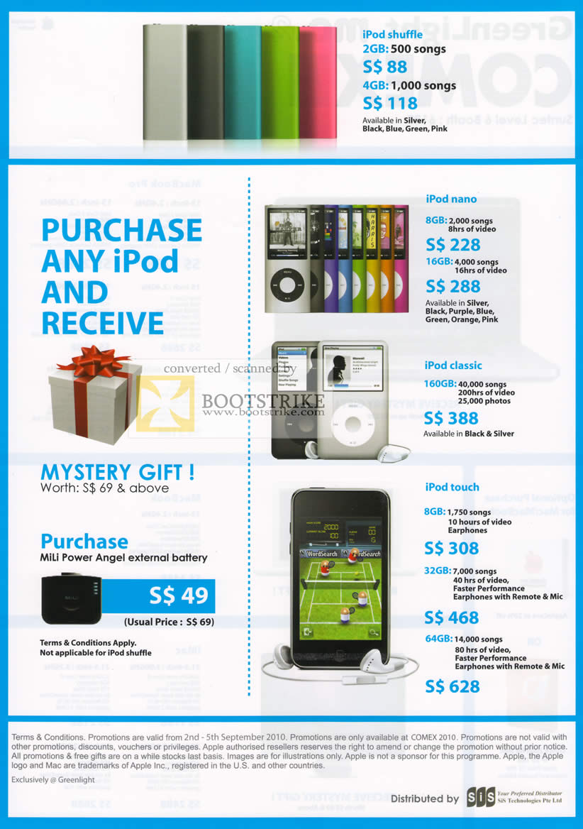 Comex 2010 price list image brochure of Greenlight Apple IPod Shuffle Nano Classic Touch
