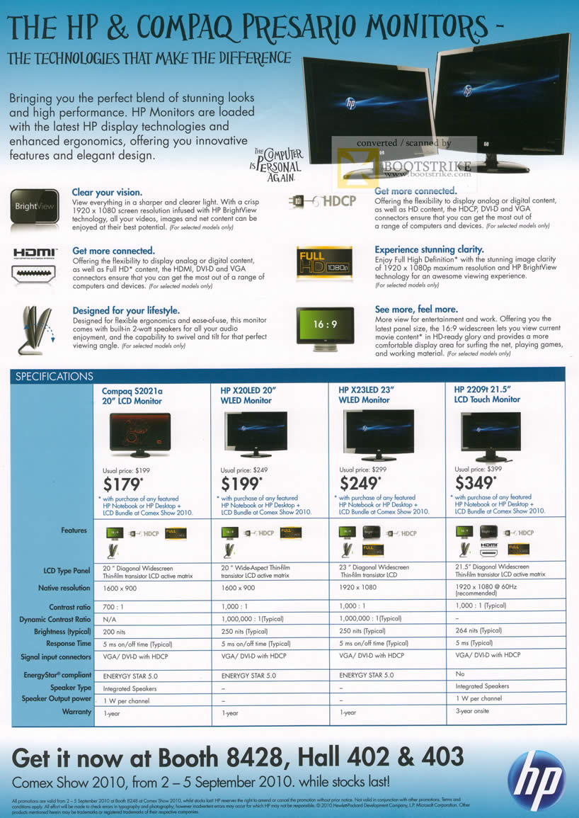Comex 2010 price list image brochure of HP Compaq LCD Moitor WLED S2021a X20LED X23LED 2209t