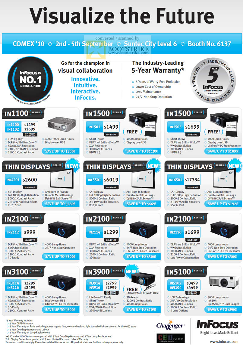 Comex 2010 price list image brochure of Infocus Projectors IN1100 IN1500 IN2100 IN3900 IN5100 Thin Displays INF4201 INF5501 INF6501