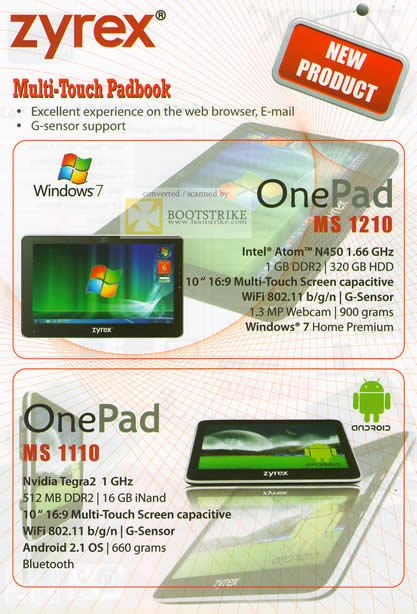 Comex 2010 price list image brochure of Intari Zyrex Multi Touch Padbook OnePad MS 1210 1110
