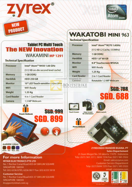 Comex 2010 price list image brochure of Intari Zyrex Tablet PC Wakamini Wakatobi Mini 963