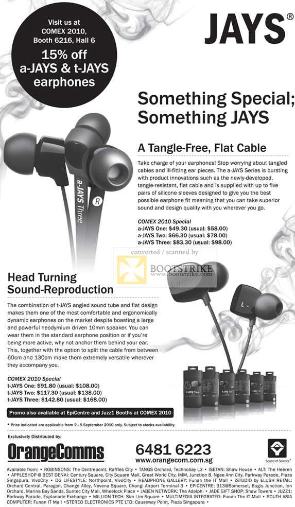 Comex 2010 price list image brochure of Jays A Jays T Jays Earphones One Two Three