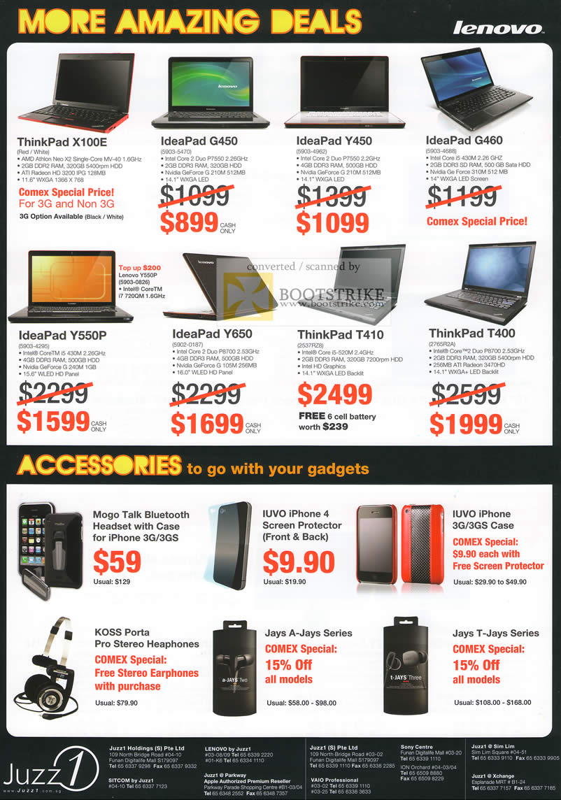 Comex 2010 price list image brochure of Juzz1 Lenovo ThinkPad X100E IdeaPad G450 Y450 G460 Y550P Y650 T410 T400 Mogo Talk KOSS Jays IUVO Case