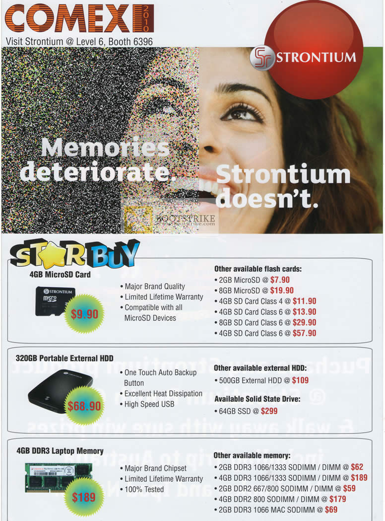 Comex 2010 price list image brochure of Kaira Stronitium External Storage Memory DDR3 DDR2 SSD MicroSD SD Card