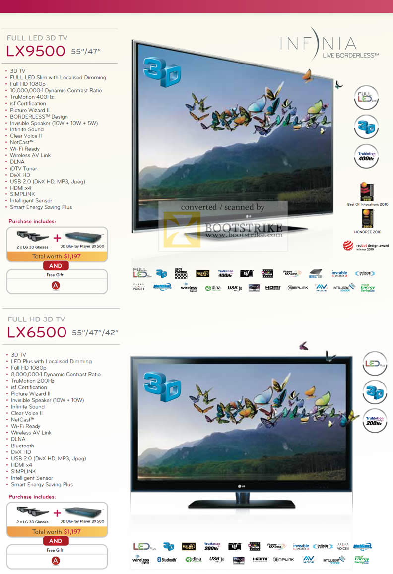 Comex 2010 price list image brochure of LG Full HD LED 3D TV LX9500 LX6500 Infinia Live Borderless