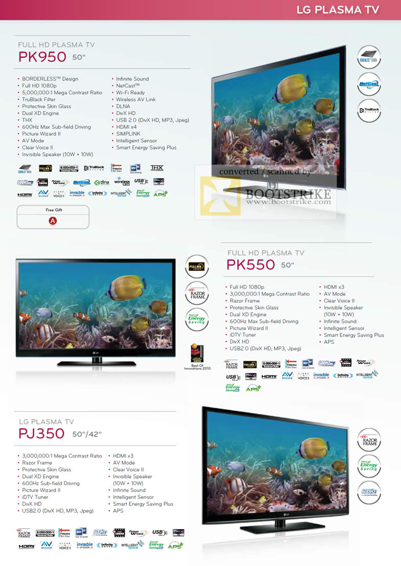 Comex 2010 price list image brochure of LG Full HD Plasma TV PK950 PK550 PJ350